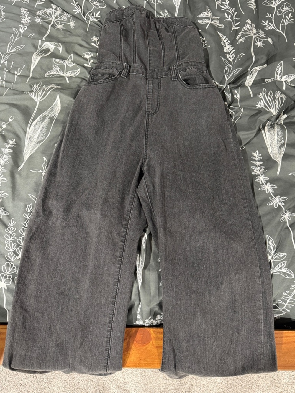 Strapless High-Waist Wide Leg Black Denim Jumpsuit